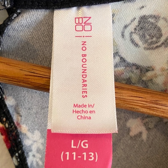 Black Floral Skater Dress NOBO No Boundaries Mini Red Pink Romantic Sz L 13‑14 - Picture 7 of 8